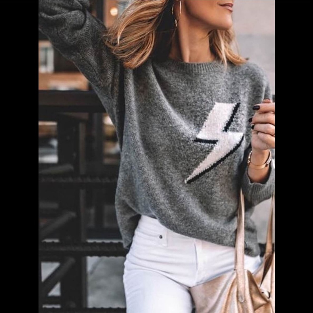 Lighting Bolt Patchwork Grey Sweater - image 1